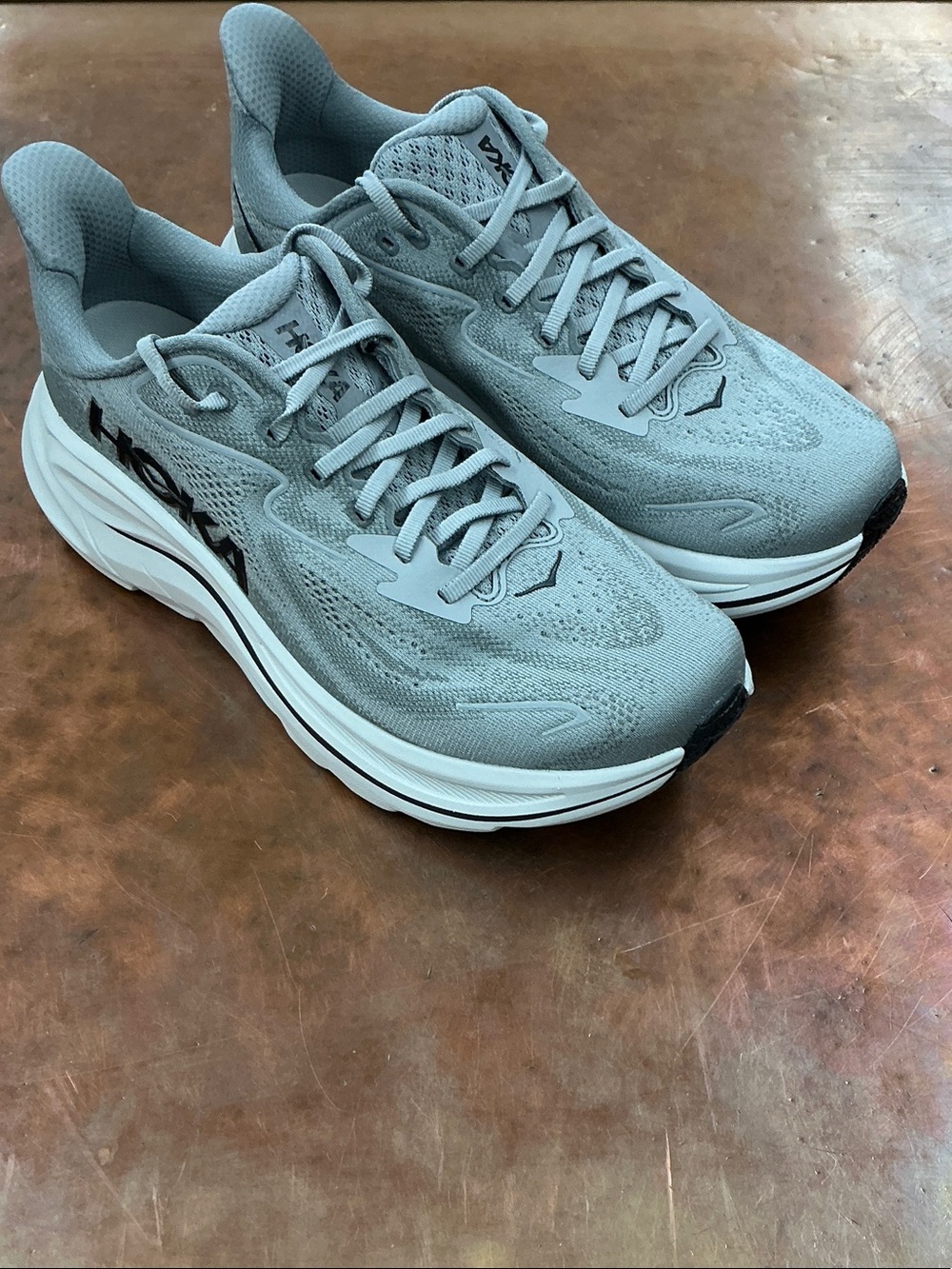 Hoka Men's Clifton Light Gray Performance Running Shoes - Size 8